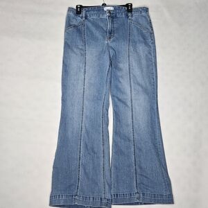 Jen 7 For Mandind Women's Blue Jeans Pintuck High Waist Flared Size 14